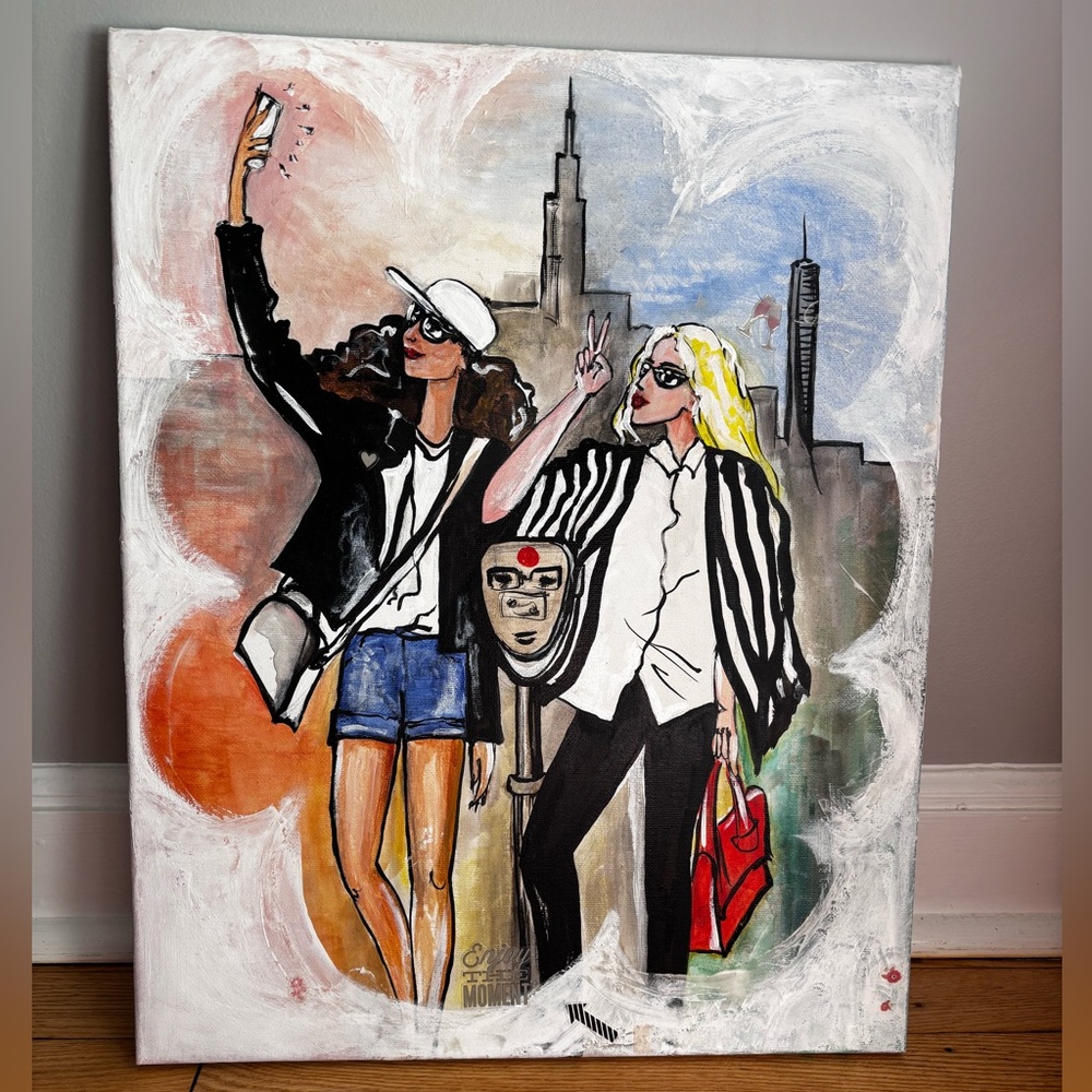 Chic City Stroll Art Painting hand painted